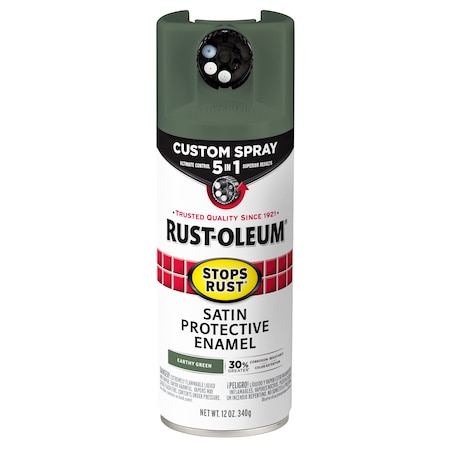 Rust-Oleum Spray Paint, Earthy Green, Satin, Solvent, 12 oz 383421